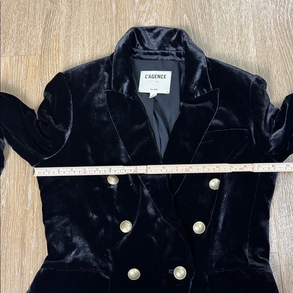L’Agence Kenzie Black Velvet double breasted Blazer Gold Buttons Size 4 - Picture 12 of 14